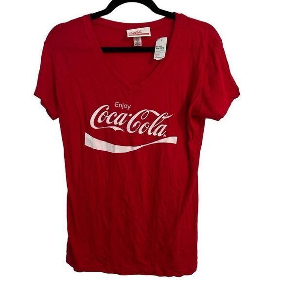 Coca Cola Enjoy Red V Neck Cotton T-Shirt Size XL - Picture 1 of 7